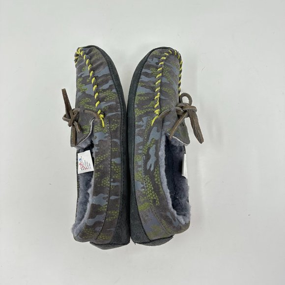 LL Bean Boys KIDS Slippers Camouflage Moccasins Suede Sheepskin Shearling - Picture 5 of 11